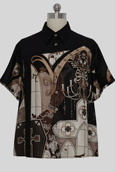 Lapel Collar Night Command Print Loose Short Sleeves Ouji Lolita Blouse